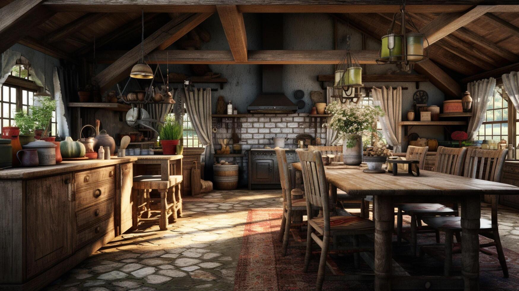 AI generated Rustic Farmhouse interior design photo