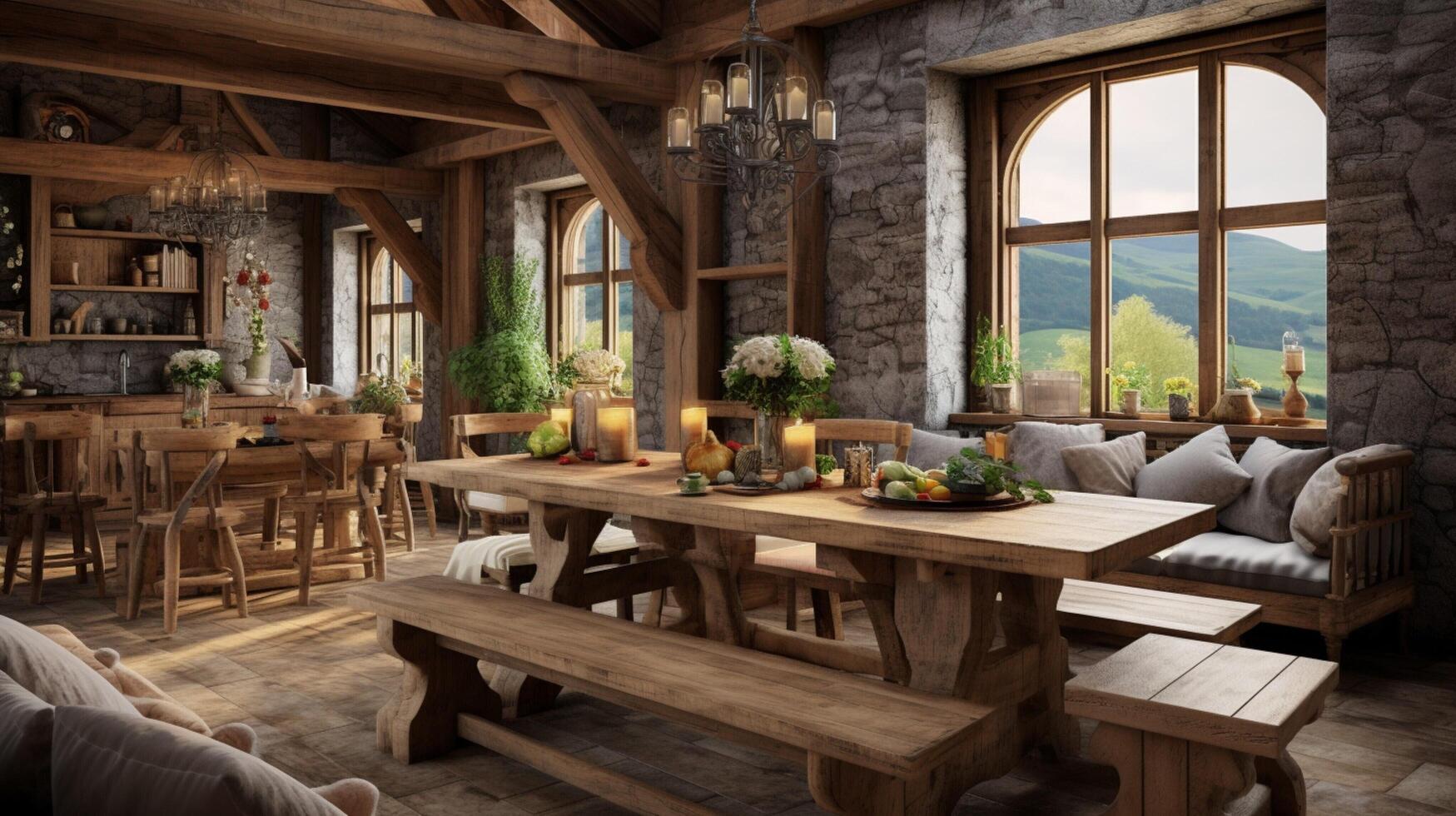 AI generated Rustic Farmhouse interior design photo