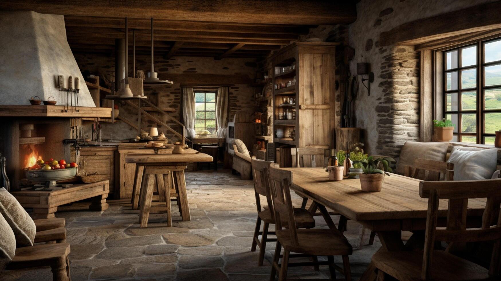 AI generated Rustic Farmhouse interior design photo