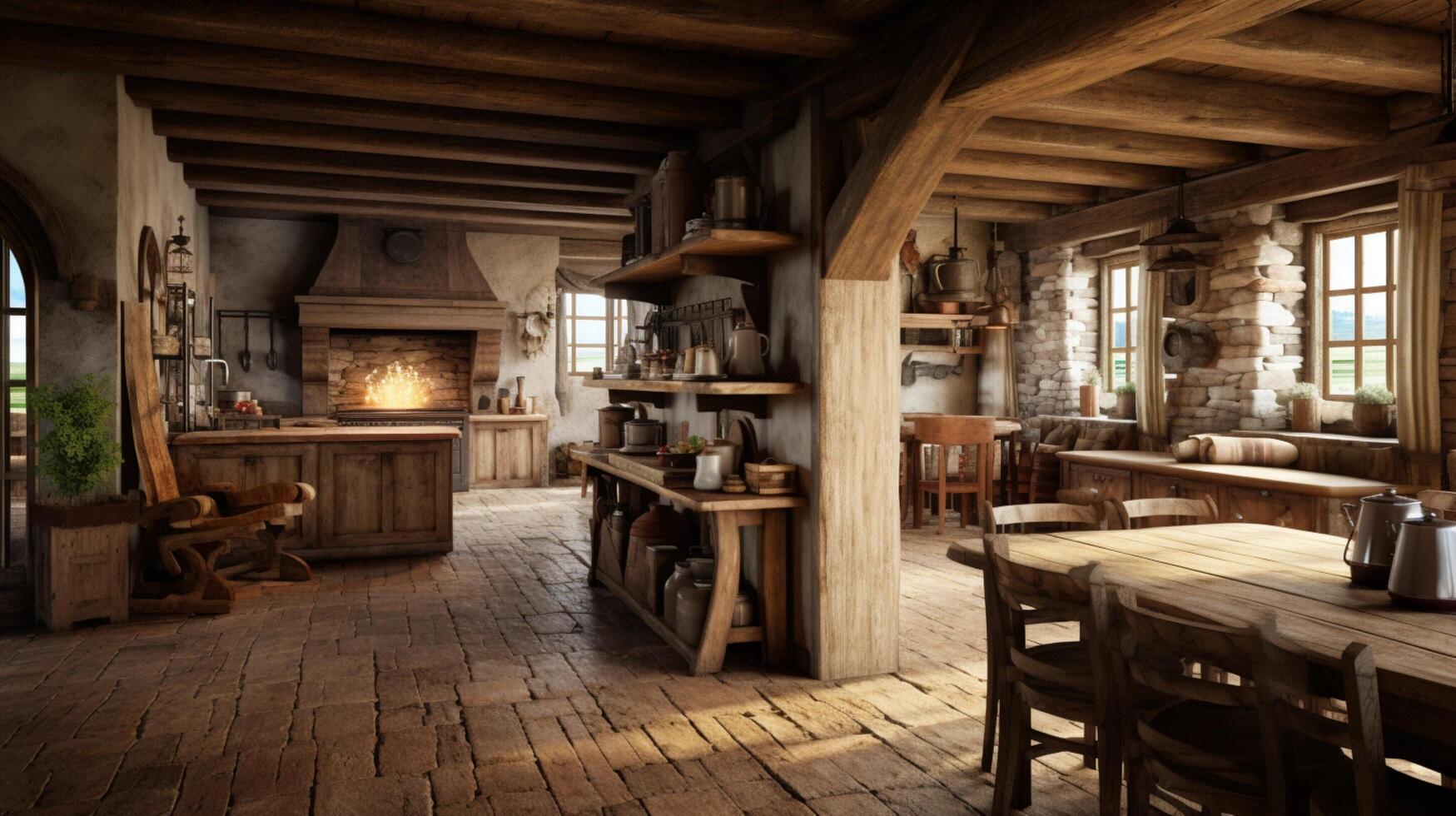 AI generated Rustic Farmhouse interior design photo