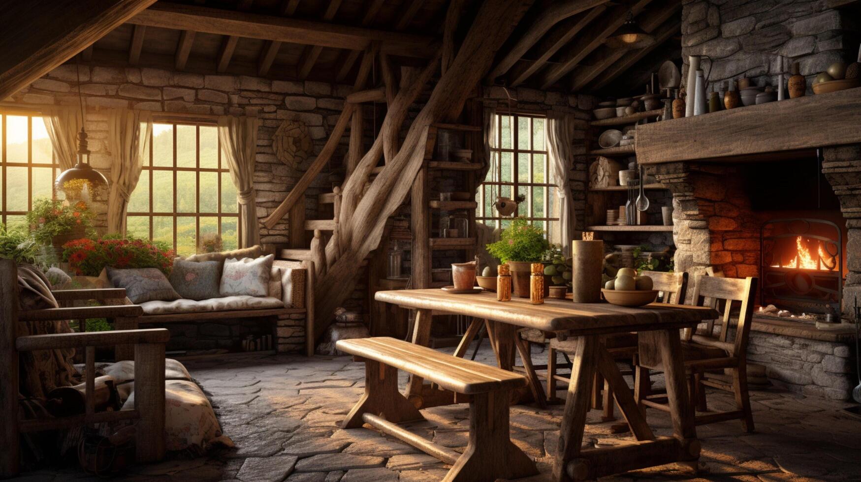 AI generated Rustic Farmhouse interior design photo