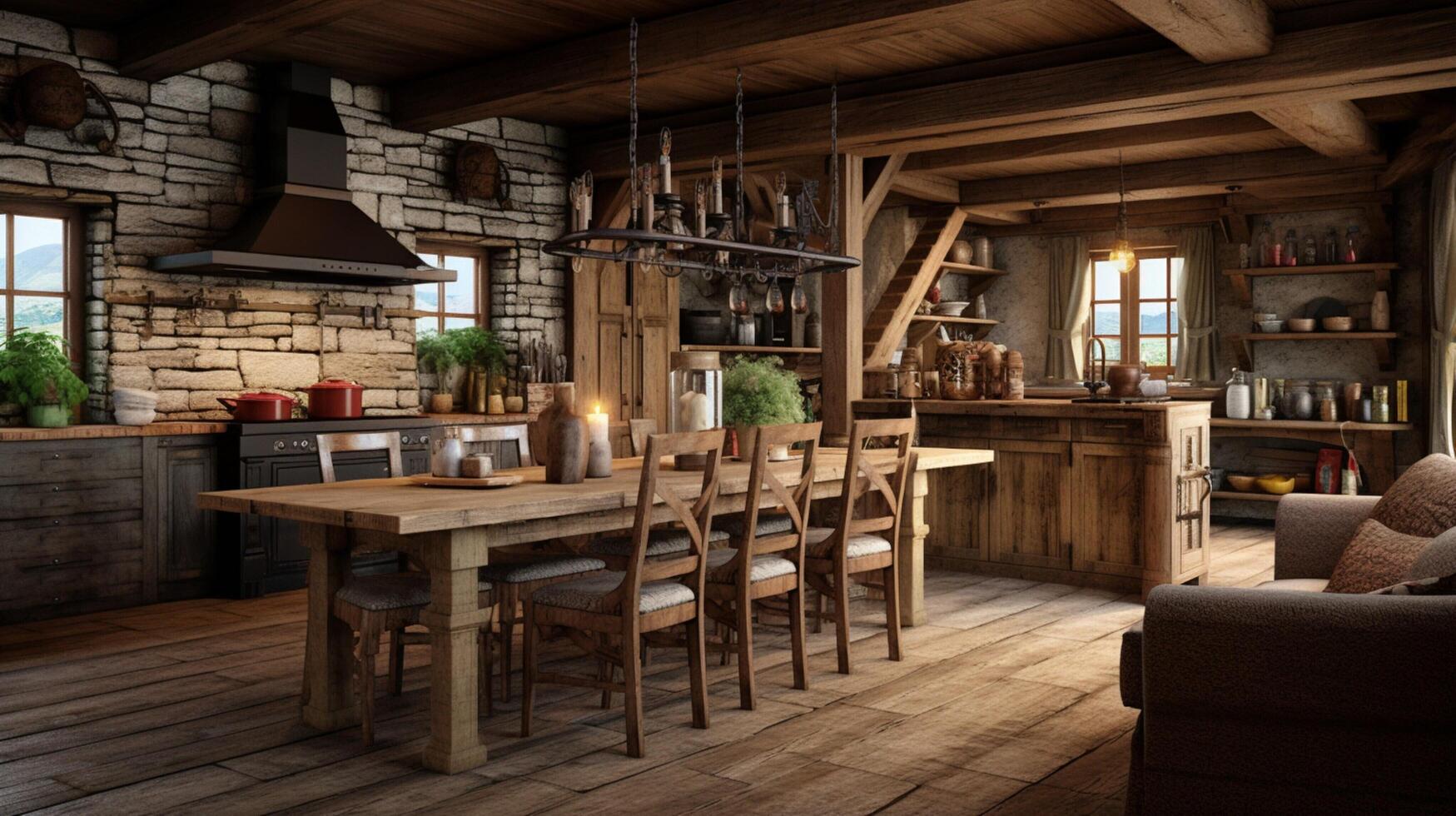 AI generated Rustic Farmhouse interior design photo