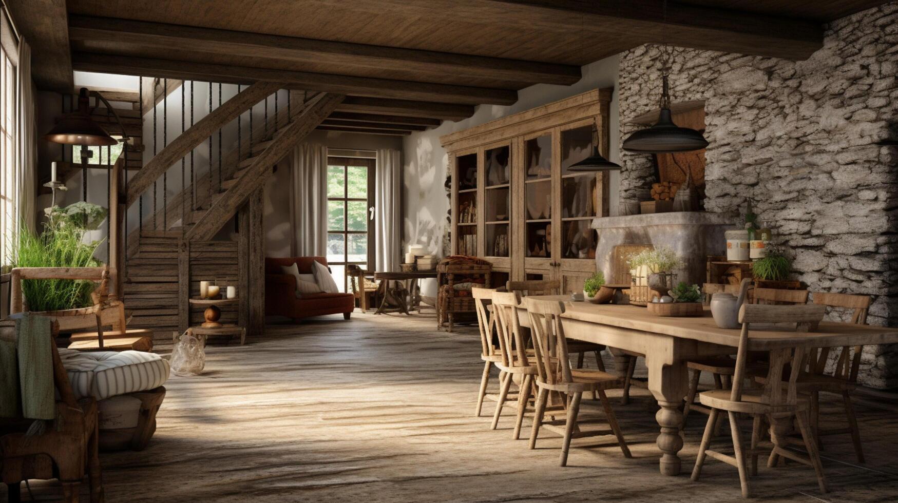 AI generated Rustic Farmhouse interior design photo