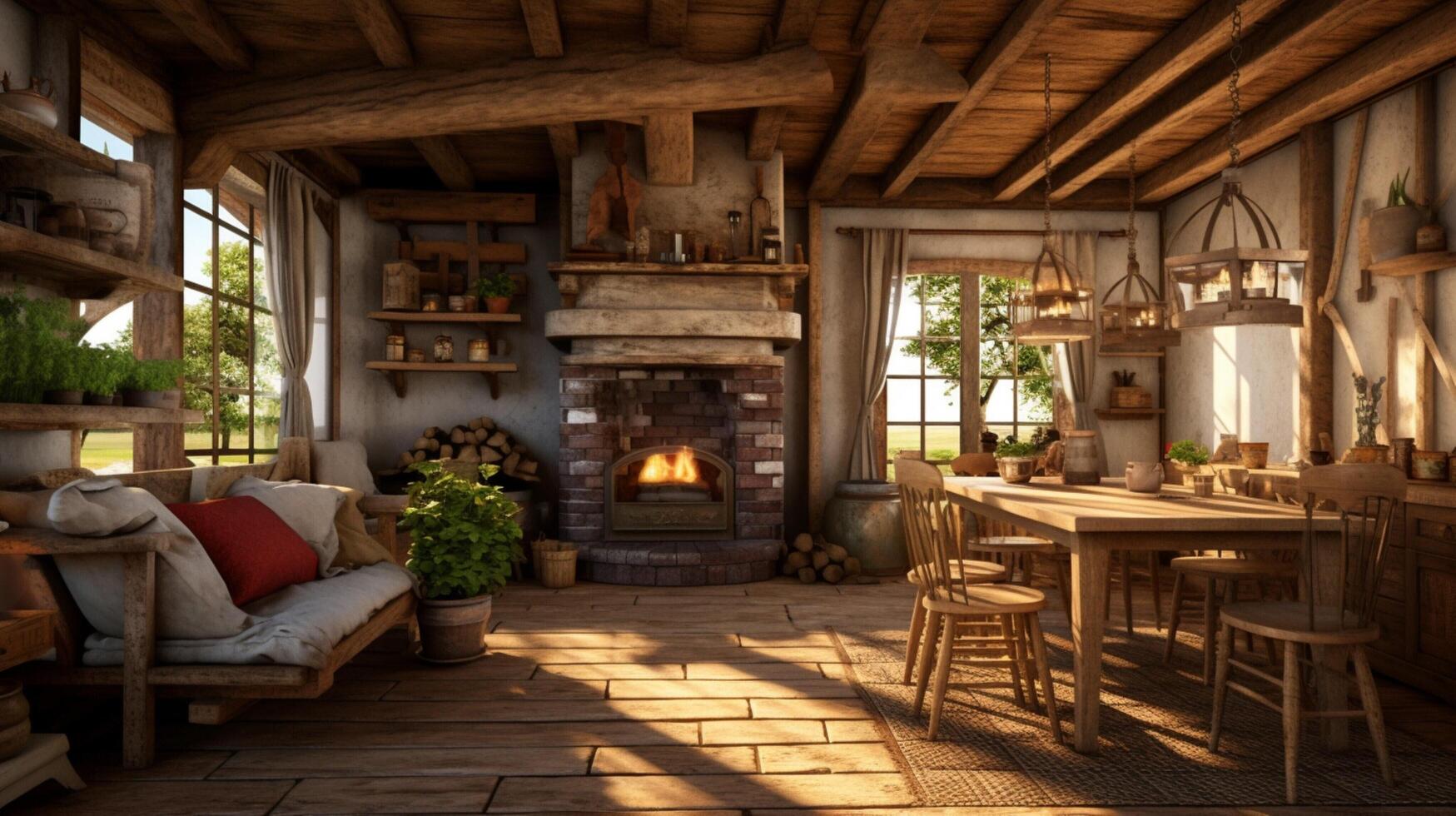 AI generated Rustic Farmhouse interior design photo