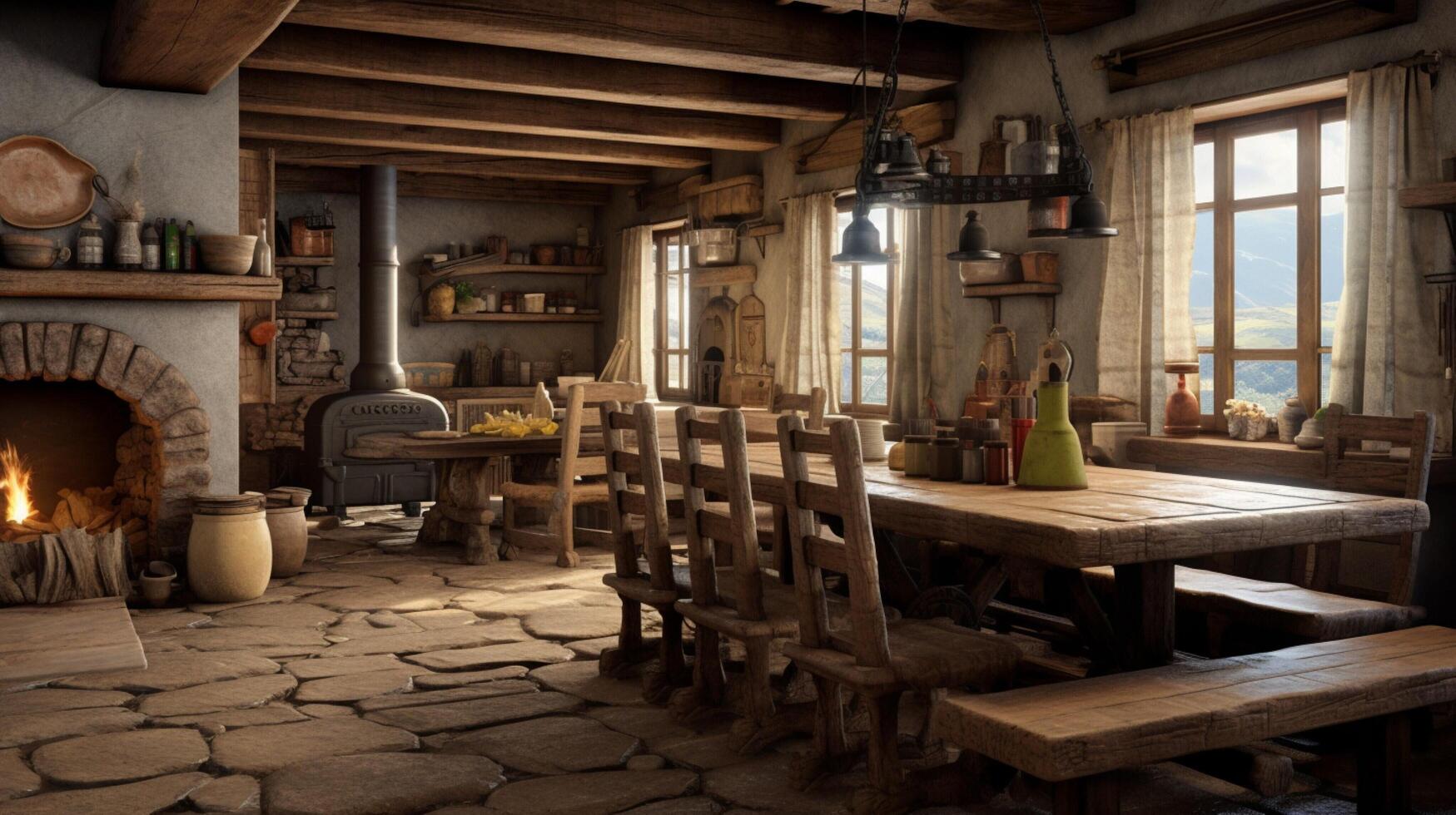 AI generated Rustic Farmhouse interior design photo