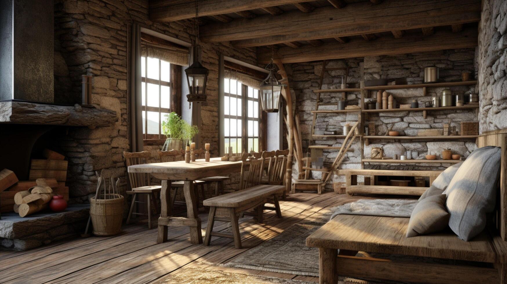 AI generated Rustic Farmhouse interior design photo