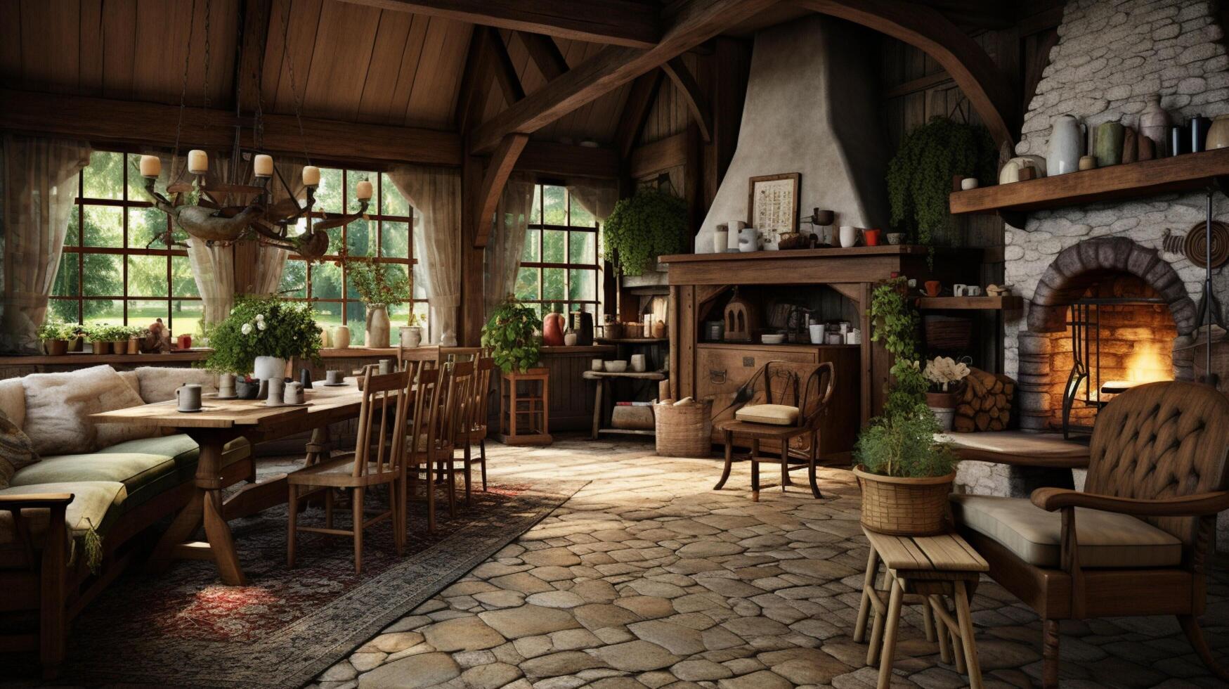 AI generated Rustic Farmhouse interior design photo