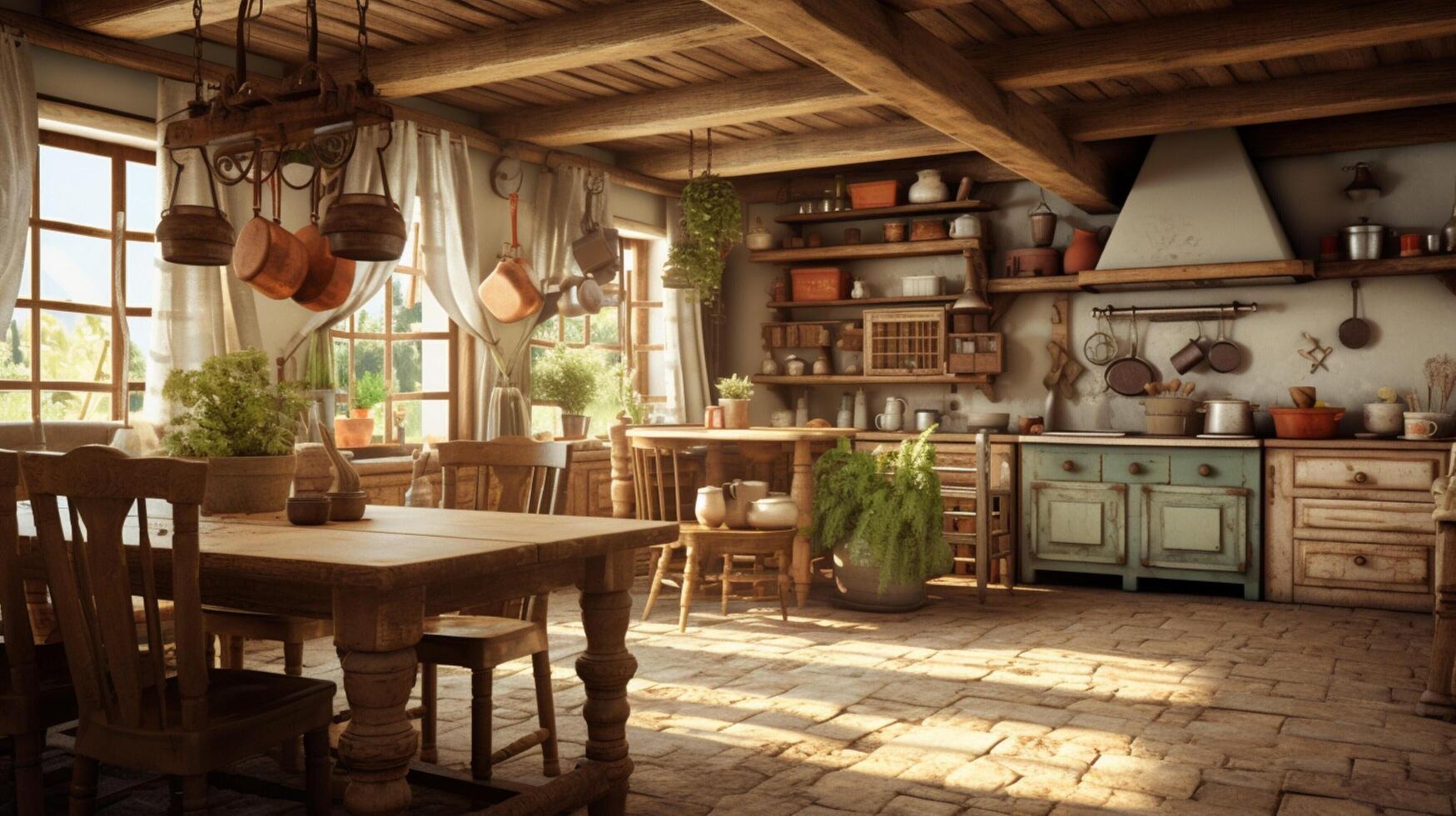 AI generated Rustic Farmhouse interior design photo