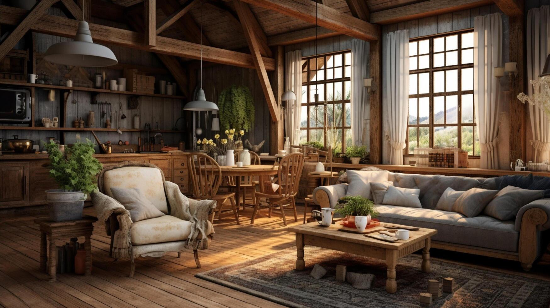 AI generated Rustic Farmhouse interior design photo
