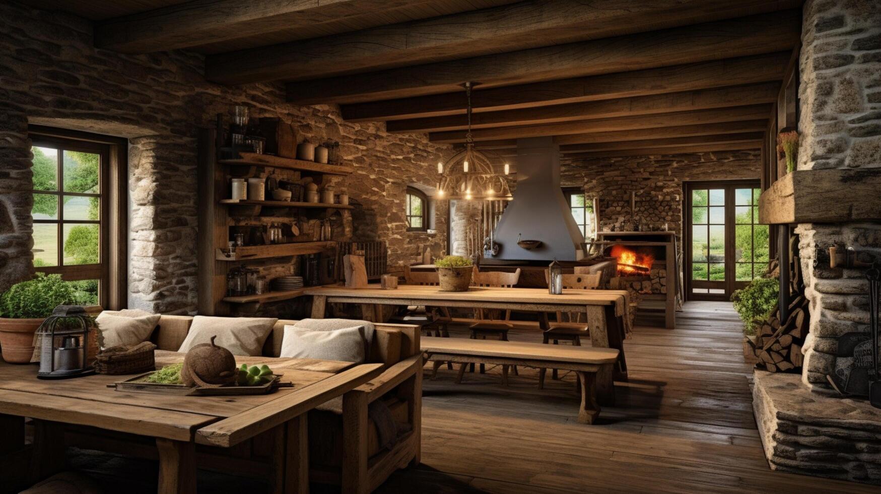 AI generated Rustic Farmhouse interior design photo