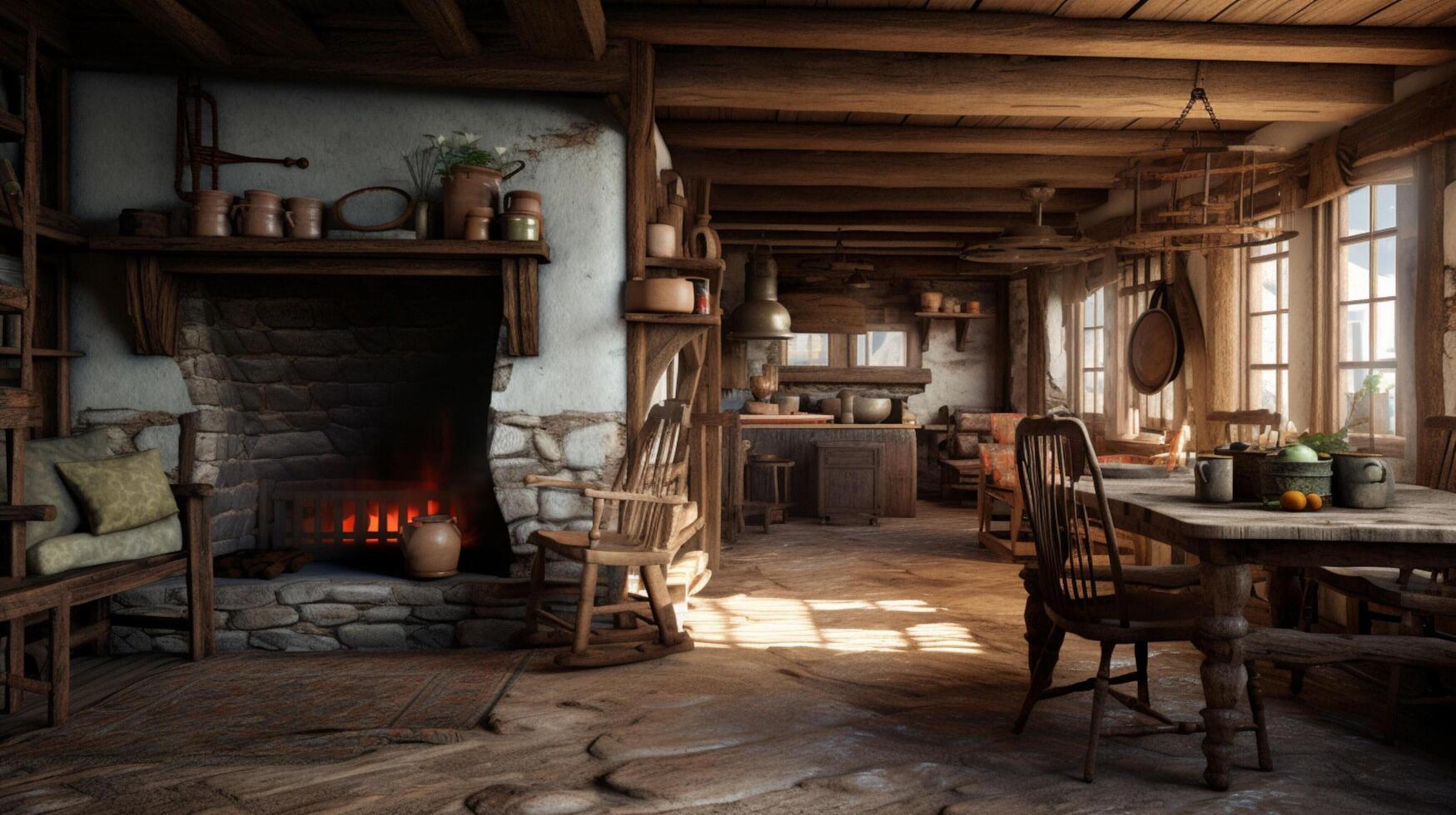 AI generated Rustic Farmhouse interior design photo