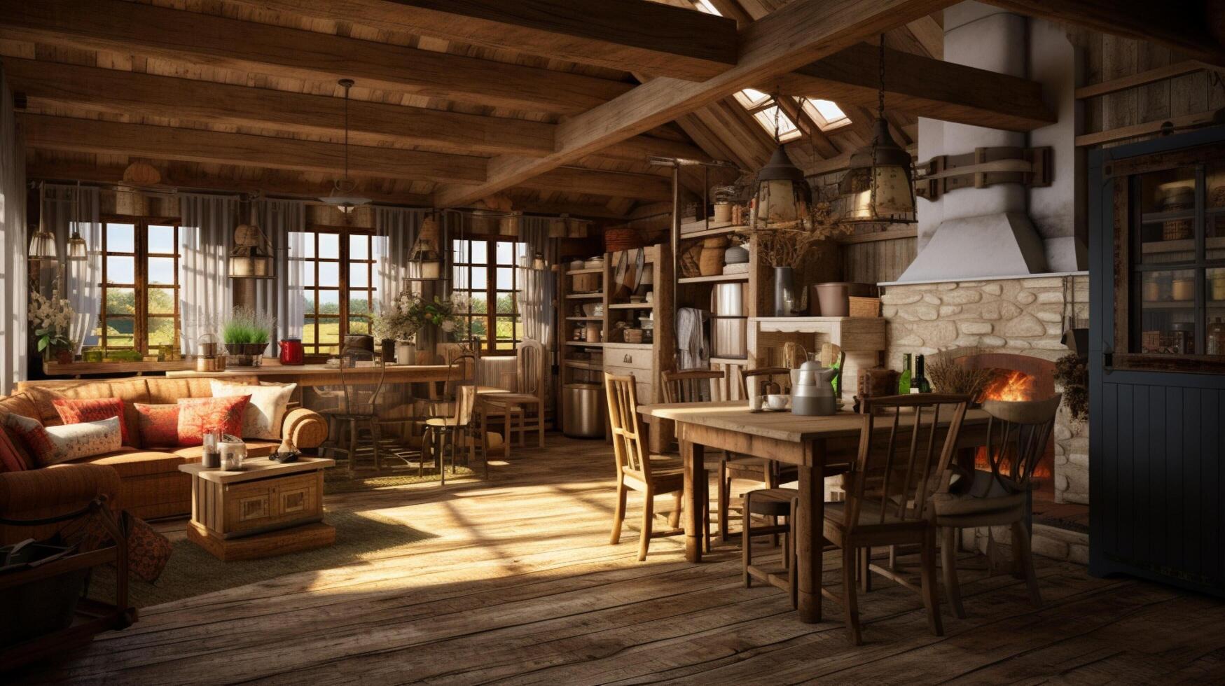 AI generated Rustic Farmhouse interior design photo