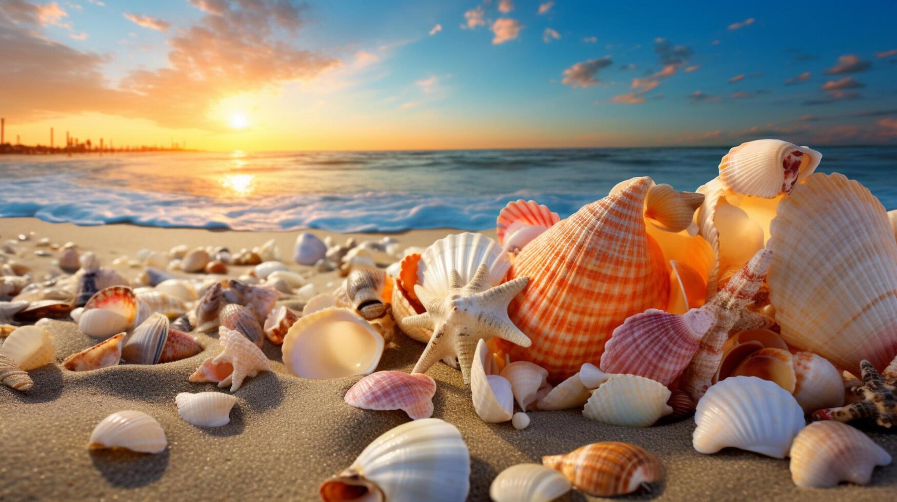 AI generated Seashells and Beachcombing background photo