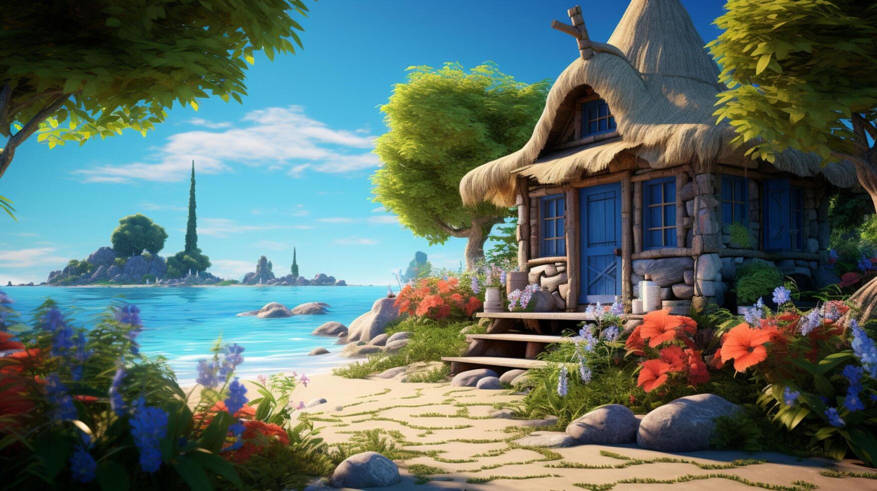 AI generated Seaside Cottage Background photo