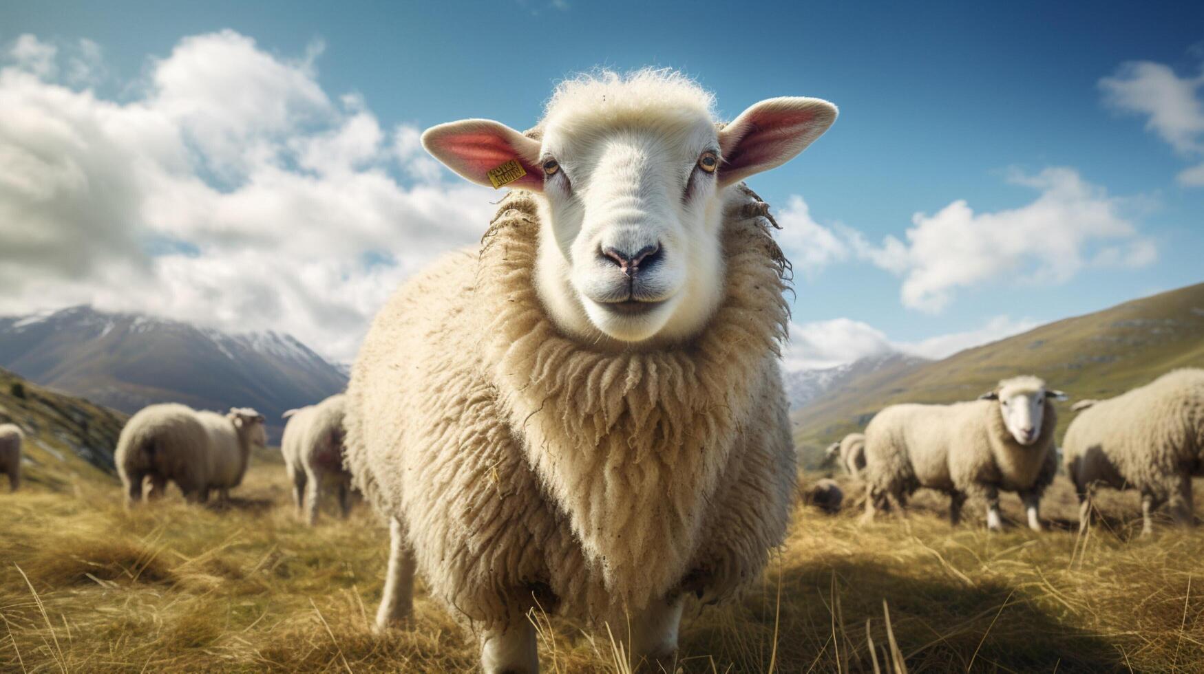 AI generated a sheep is standing in a field with other sheep photo