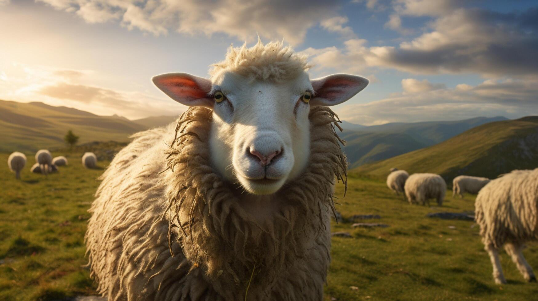 AI generated a sheep is standing in a field with other sheep photo