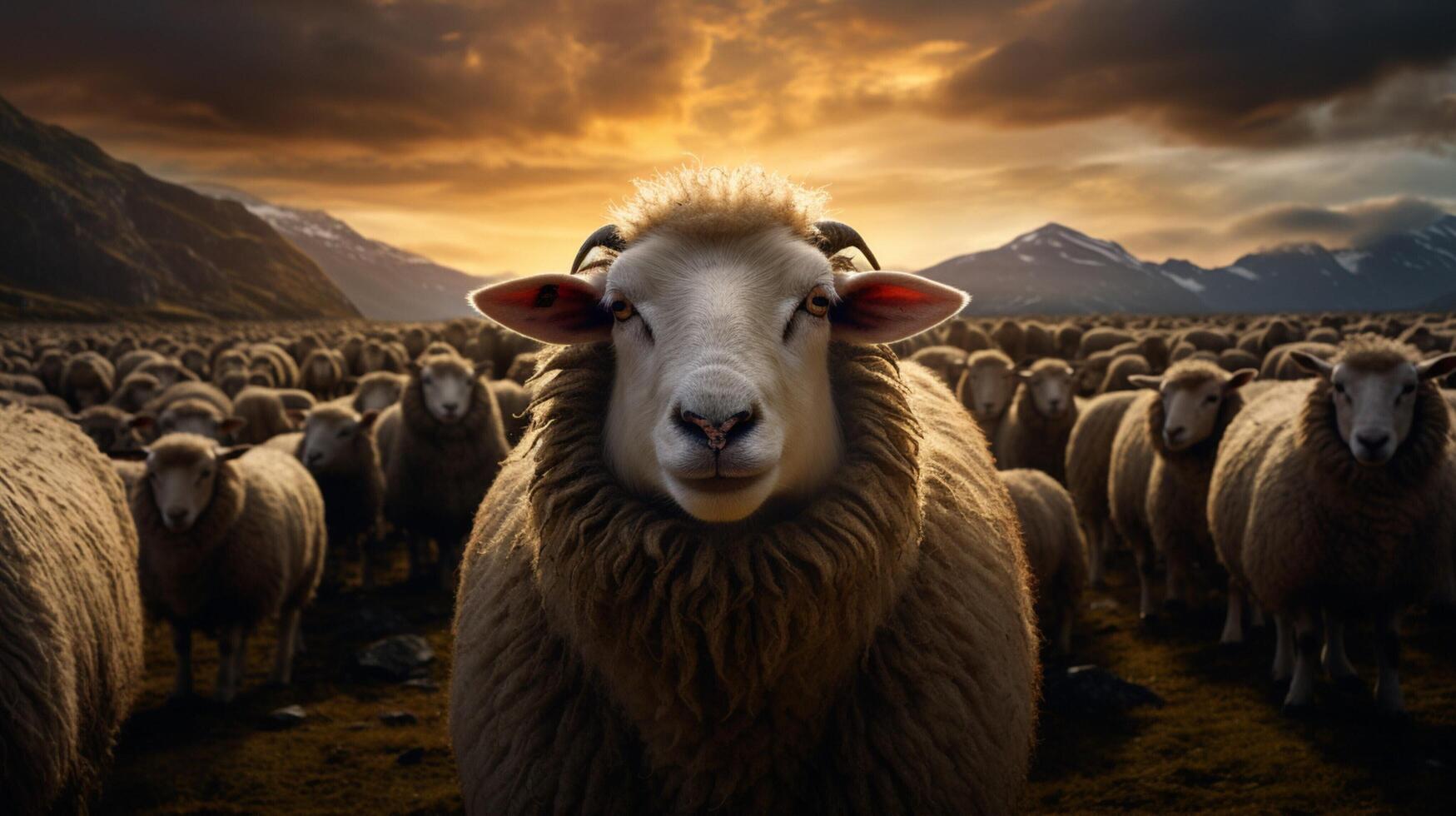 AI generated a sheep is standing in a field with other sheep photo