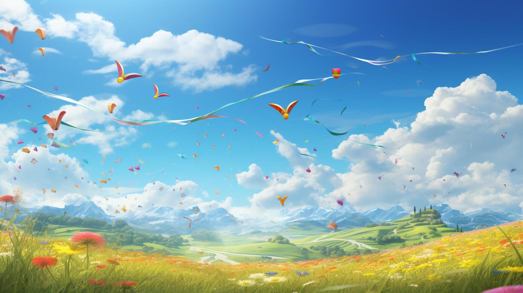 AI generated Sky with Kites Background photo