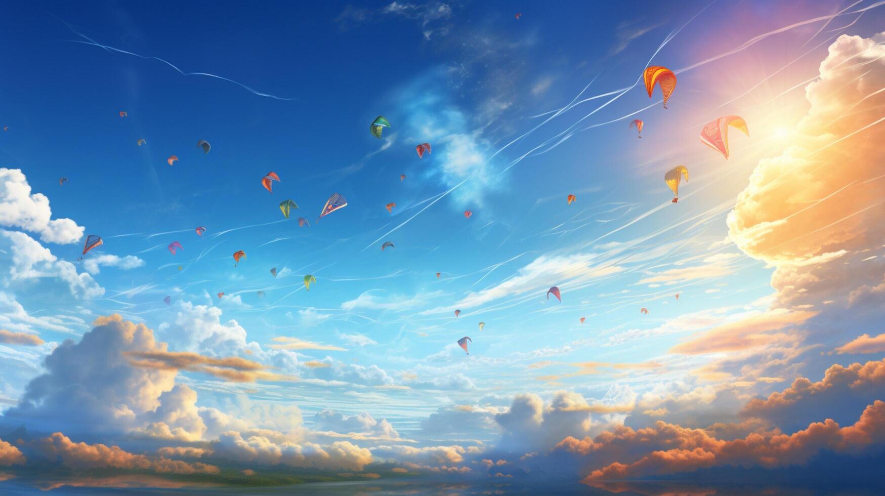 AI generated Sky with Kites Background photo