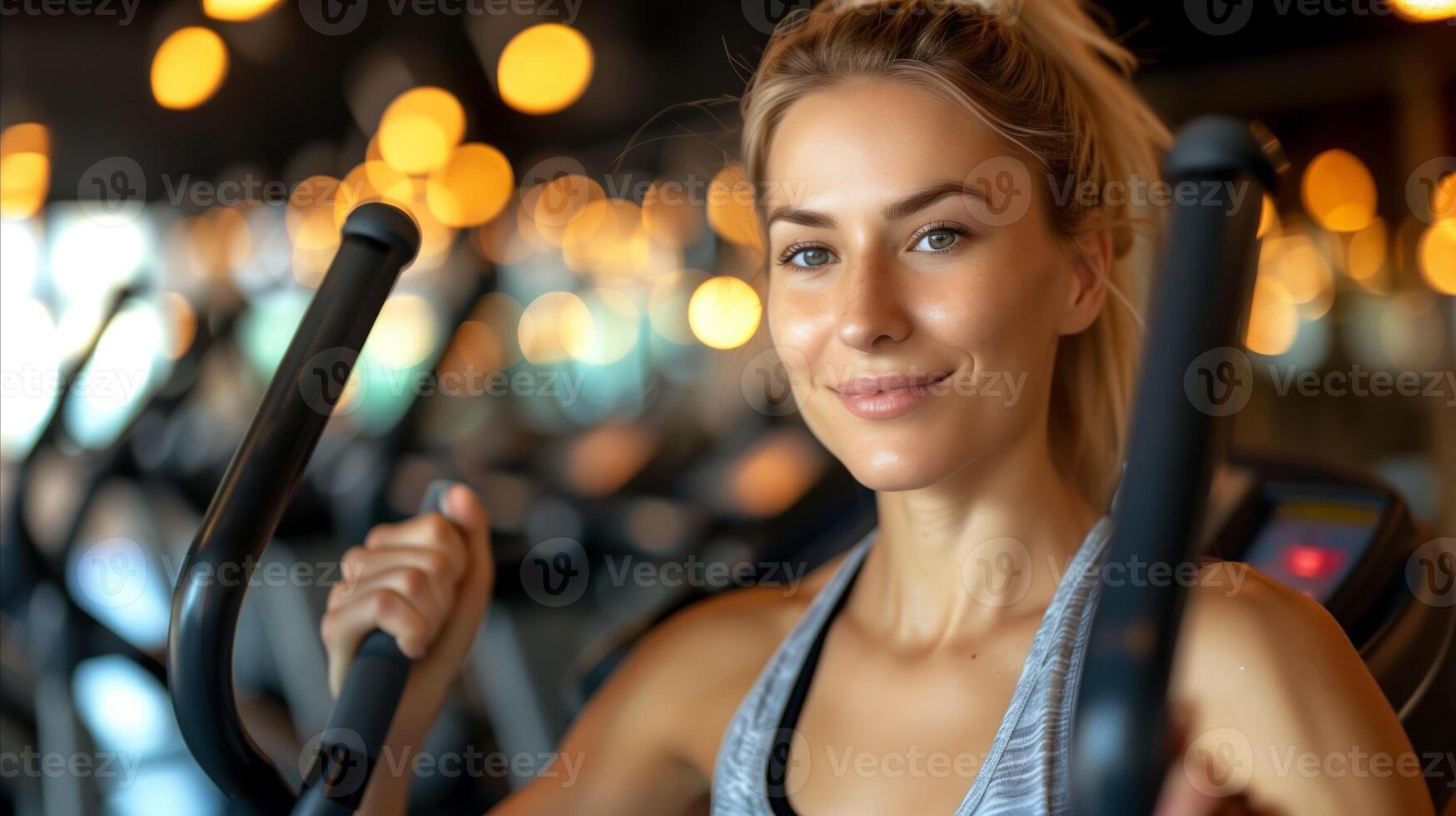 AI generated Young woman exercising on an elliptical trainer at the gym photo