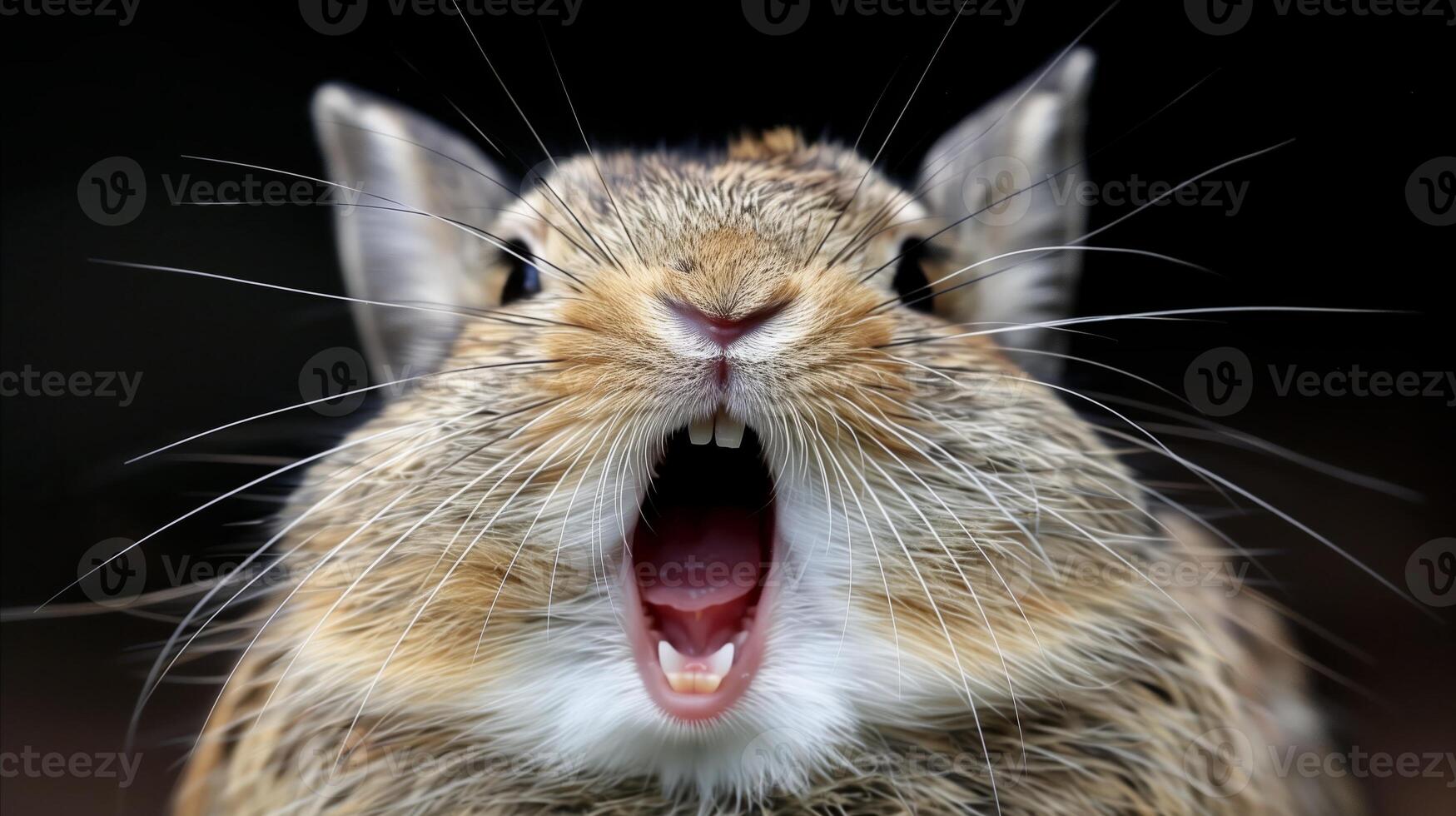 AI generated Close-up of a startled rabbit in a natural setup photo