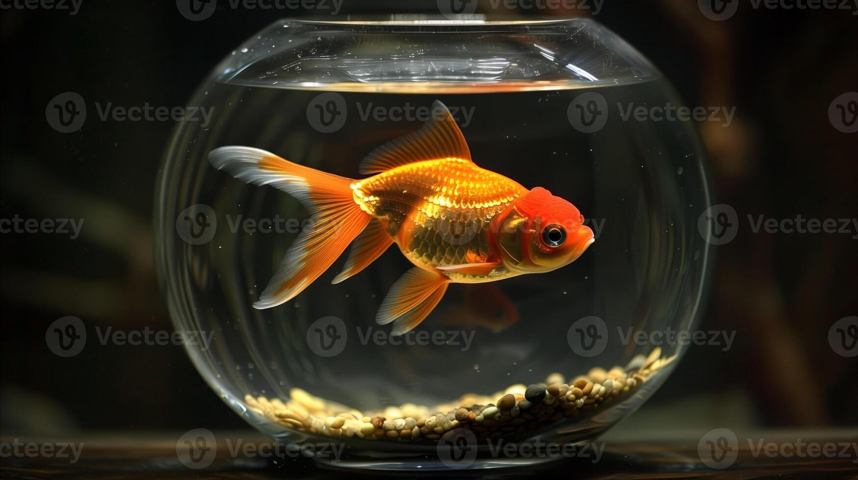 AI generated Vibrant goldfish swimming in a small fishbowl with pebbles photo