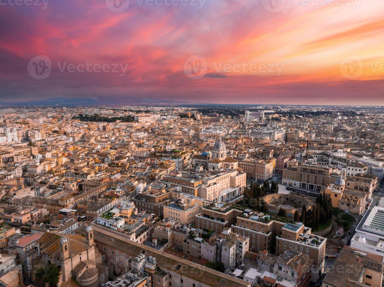 Aerial View of Rome at Dusk  Warm Sunset Hues Over Historic Cityscape photo