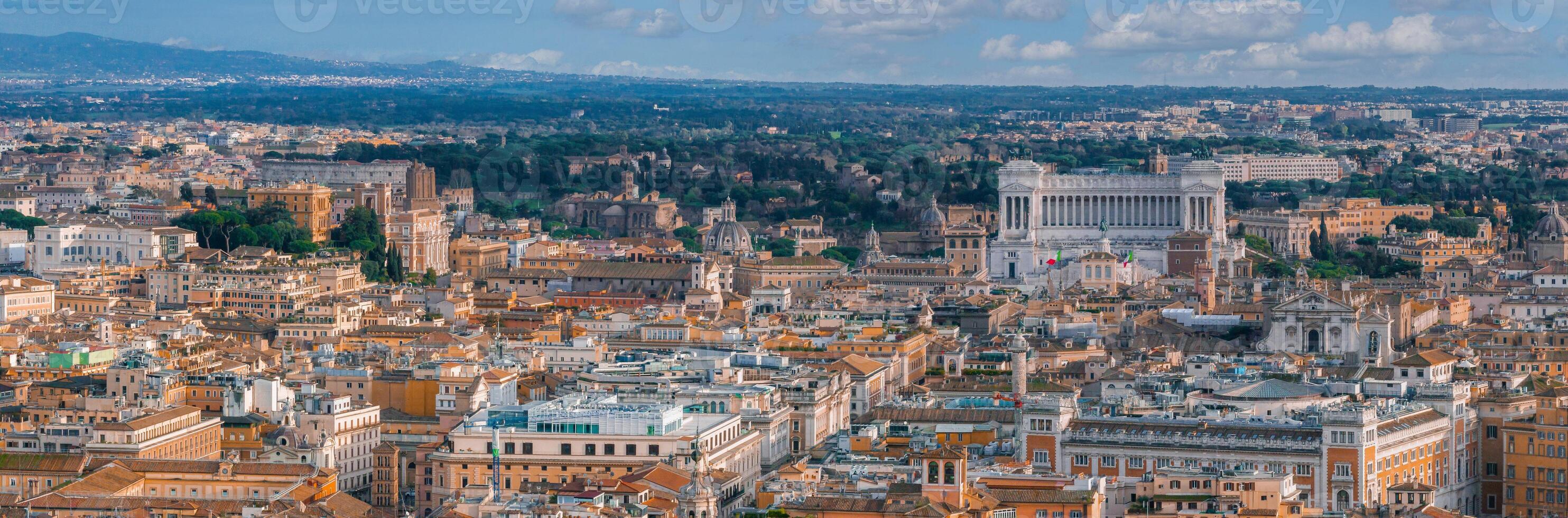 Aerial Panorama of Rome with Altare della Patria and Surrounding Hills photo