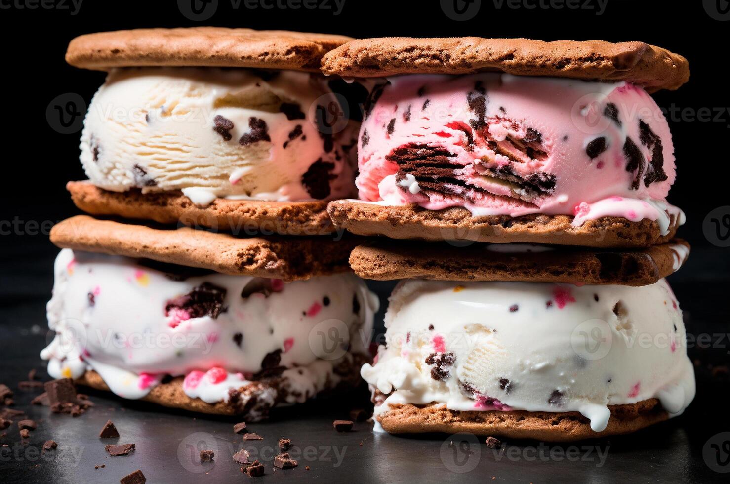 AI generated Ice cream sandwich, ice cream with cookies photo