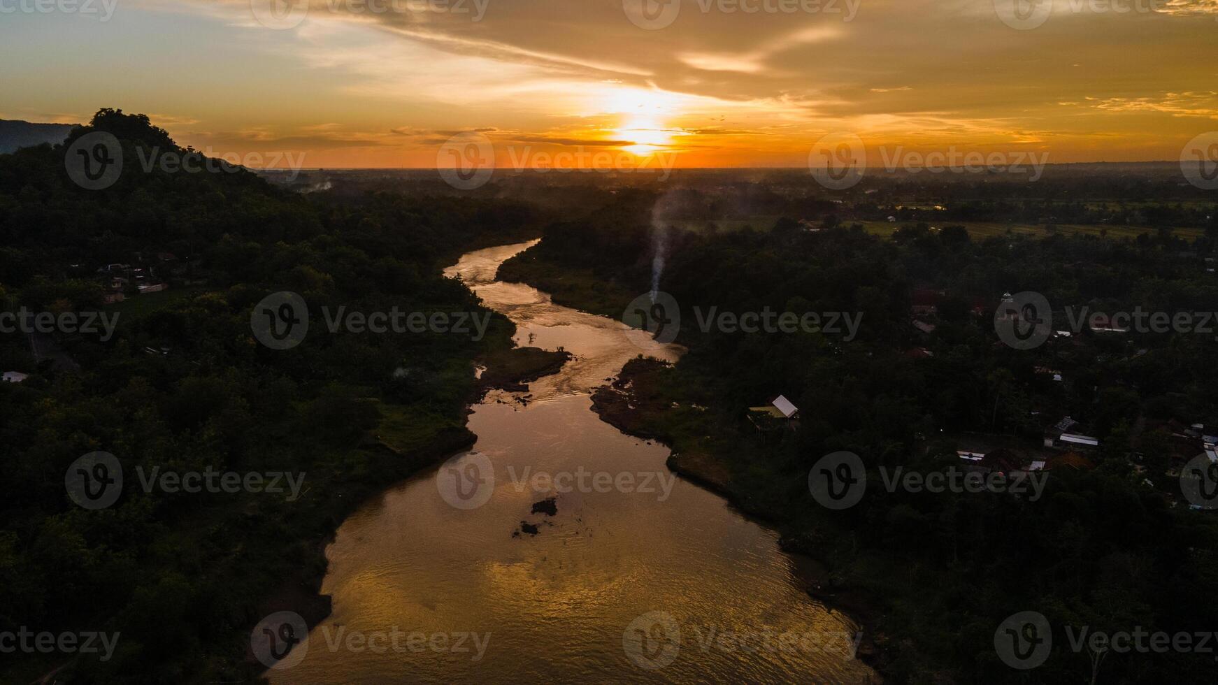 Beautiful natural view of river silhouette at sunset, aerial view photo