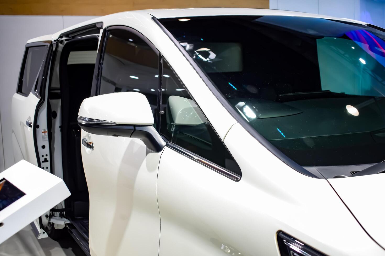 Noida, Uttar Pradesh, India, 28 November 2023- The futuristic self-driving fully autonomous electric, diesel and petrol car displayed at an auto expo 2023. Creative car designed for automobile future. photo
