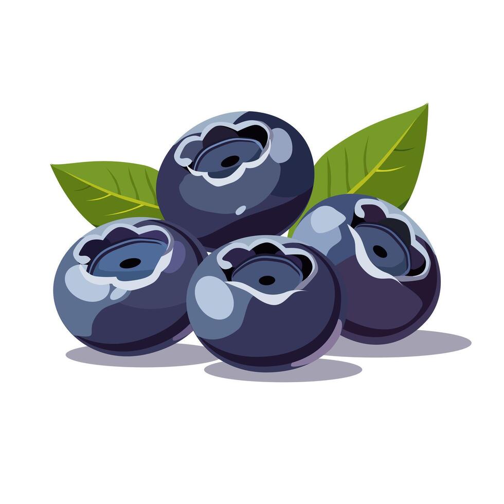 Juicy and healthy blue blueberry with green leaf isolated on white background. Vector berries illustration in flat style. Summer clipart for design of card, banner, flyer, sale, poster, icons