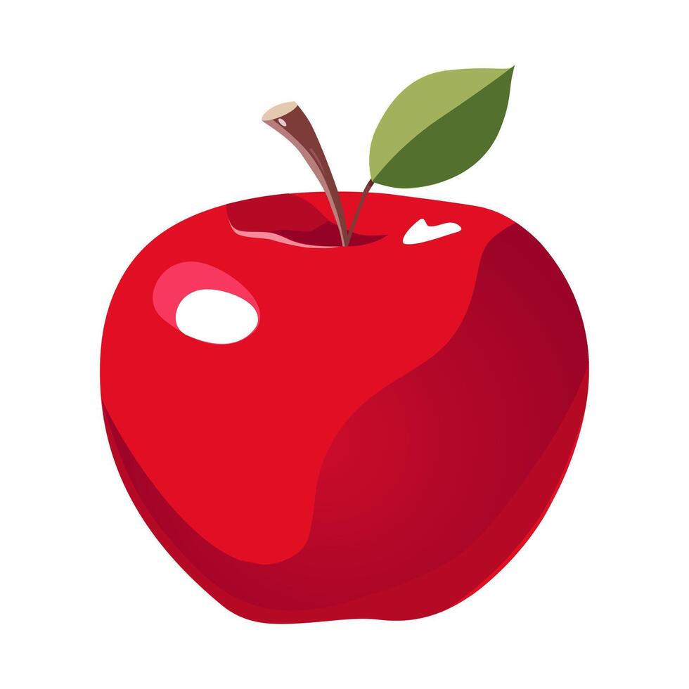 jugoso y sano rojo manzana con verde hoja aislado en blanco antecedentes. vector Fruta ilustración en plano estilo. verano clipart para diseño de tarjeta, bandera, volantes, venta, póster, íconos