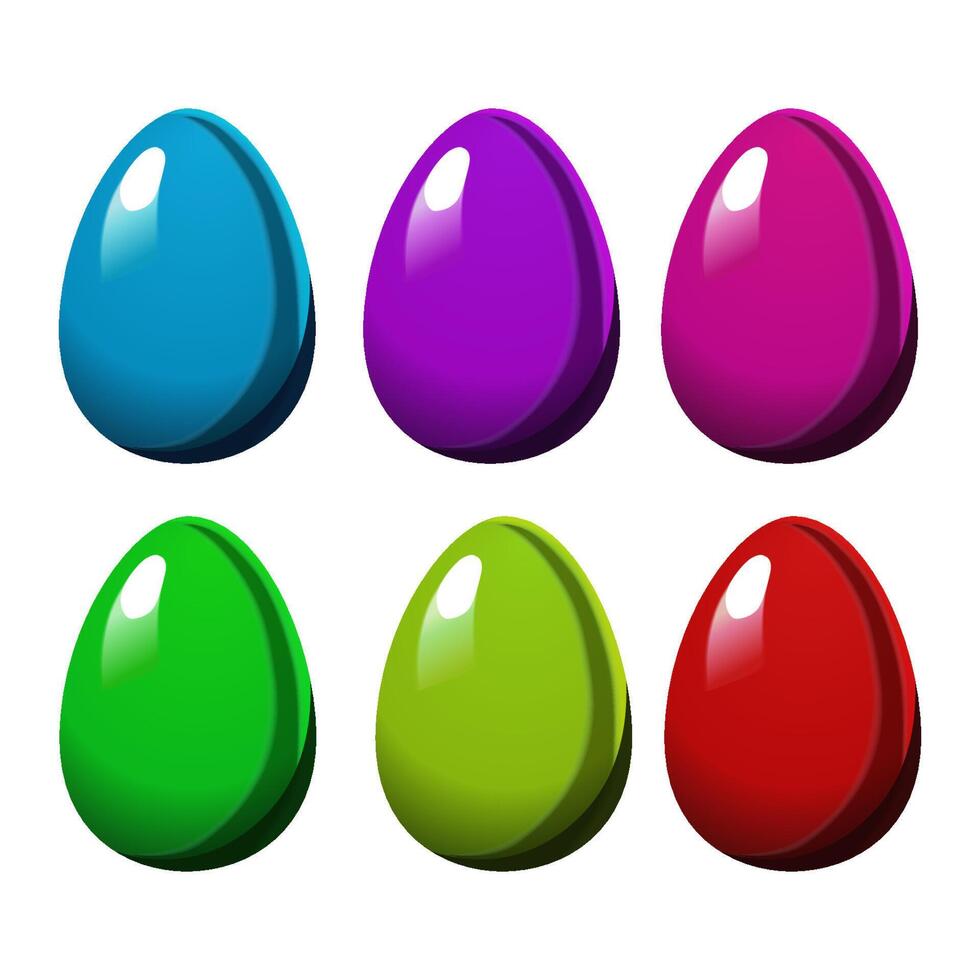 Colorful Easter glossy eggs on white background. Illustration in flat style. Vector clipart for design of card, banner, flyer, sale, poster, icons