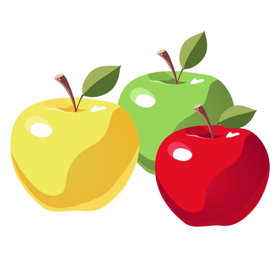 conjunto de jugoso y sano verde, rojo y amarillo manzanas aislado en blanco antecedentes. vector Fruta ilustración en plano estilo. verano clipart para diseño de tarjeta, bandera, volantes, venta, póster, íconos