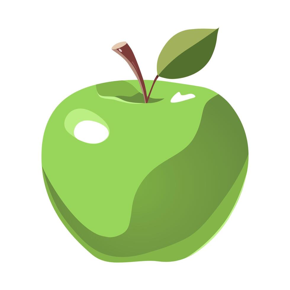 Juicy and healthy green apple with green leaf isolated on white background. Vector fruit illustration in flat style. Summer clipart for design of card, banner, flyer, sale, poster, icons