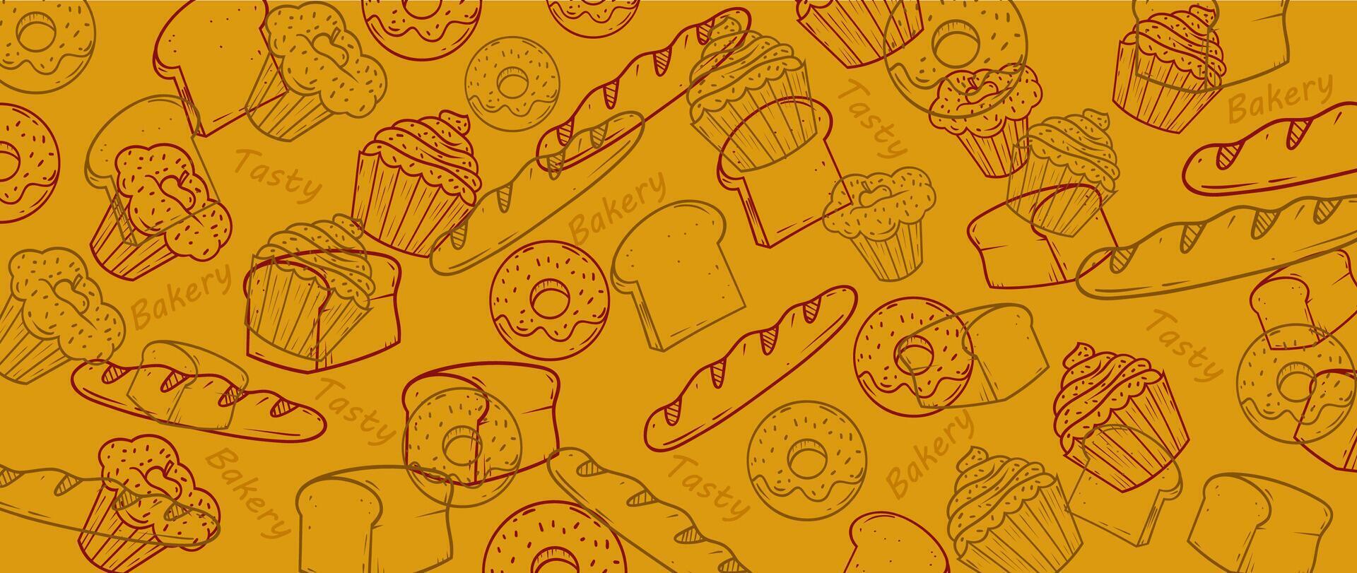 Pastelería y panadería vector bandera ilustración, fondo de pantalla, fondo, línea Arte