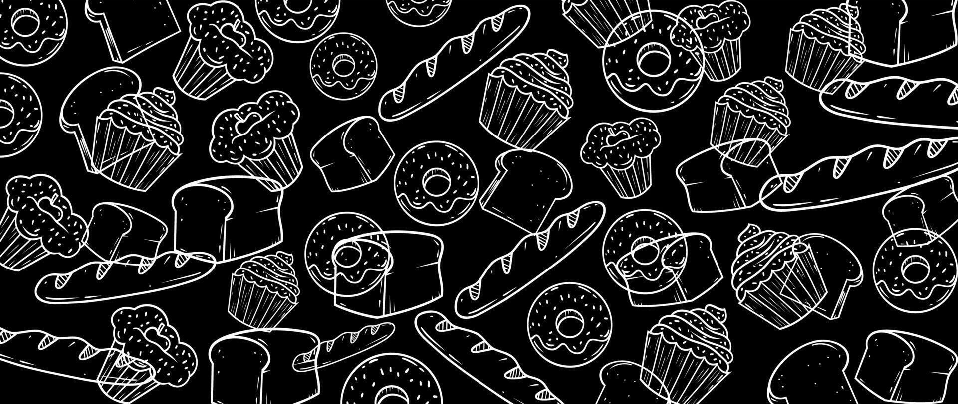 Pastry and Bakery  vector banner illustration,wallpaper,background, line art