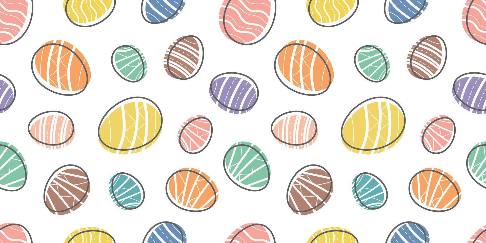 Easter seamless pattern with colored decorative eggs isolated on white background . Easter eggs decorative background. Happy Easter banner, poster, greeting card. Trendy Easter design vector