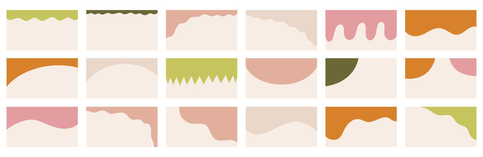 Array of varied shapes suitable for website headers or footers in modern organic boho colors palette. Template for separating elements on a landing page design. Heading in a flat vector style