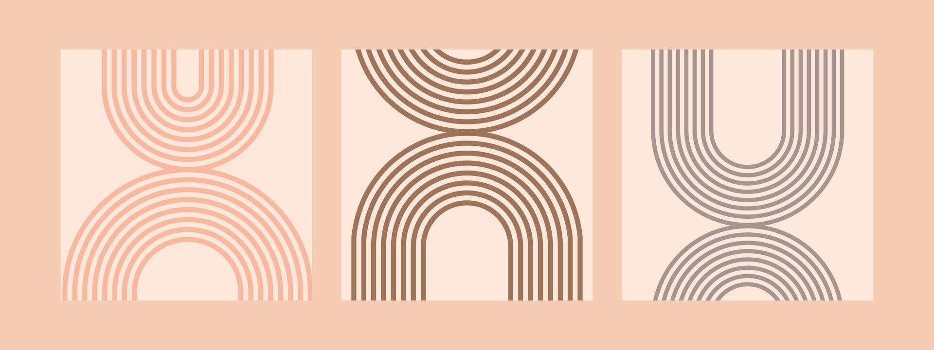 Minimalist geometric zen arches square post social media collection. Abstract boho shapes in a retro aesthetic for versatile design use. Vector concept design.