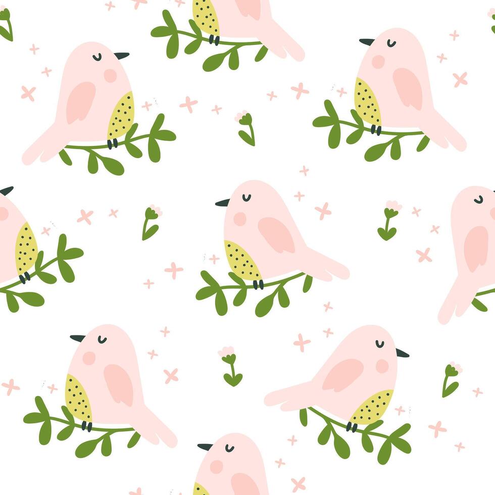 Seamless pattern with cute birds. Vector illustration