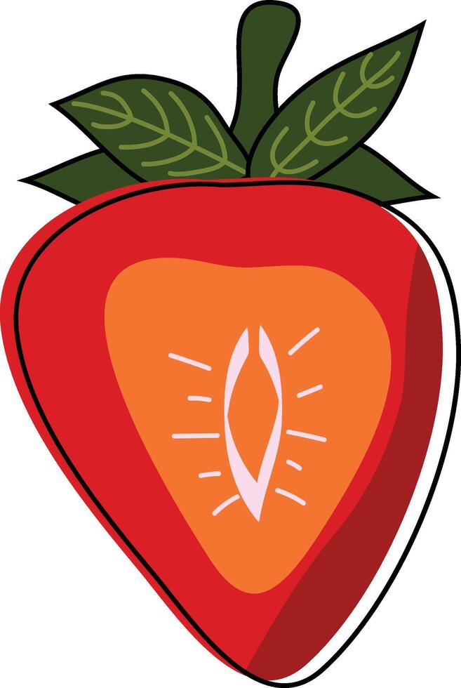 Half of strawberry. Cute cartoon red berry vector