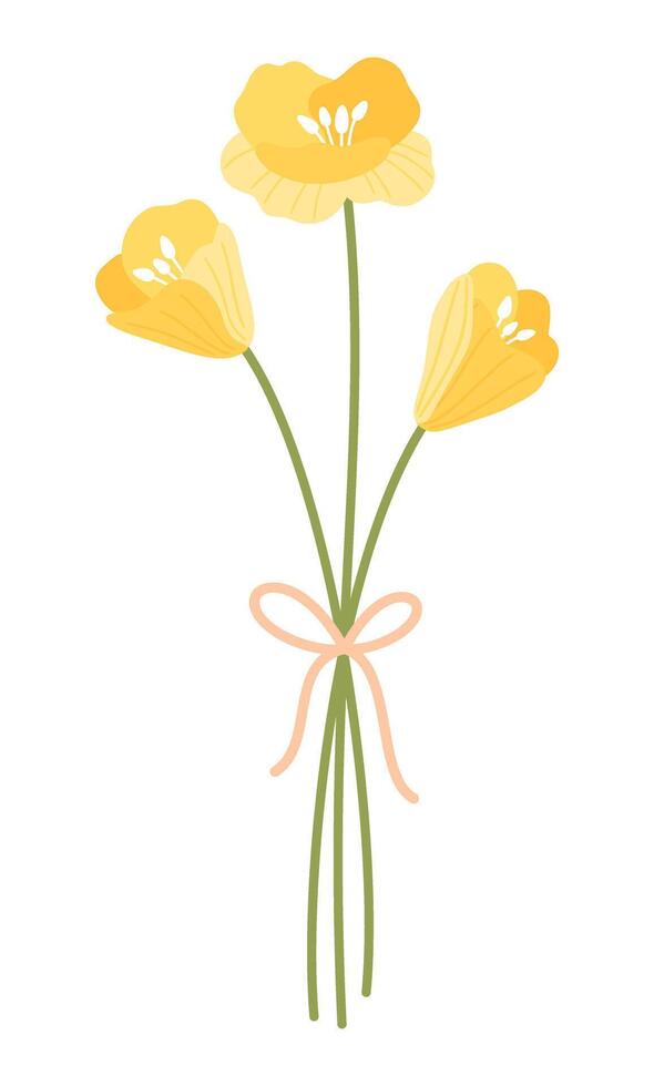 Bouquet with wildflower yellow poppies. Delicate flower, meadow wild plant for design projects. Vector illustration