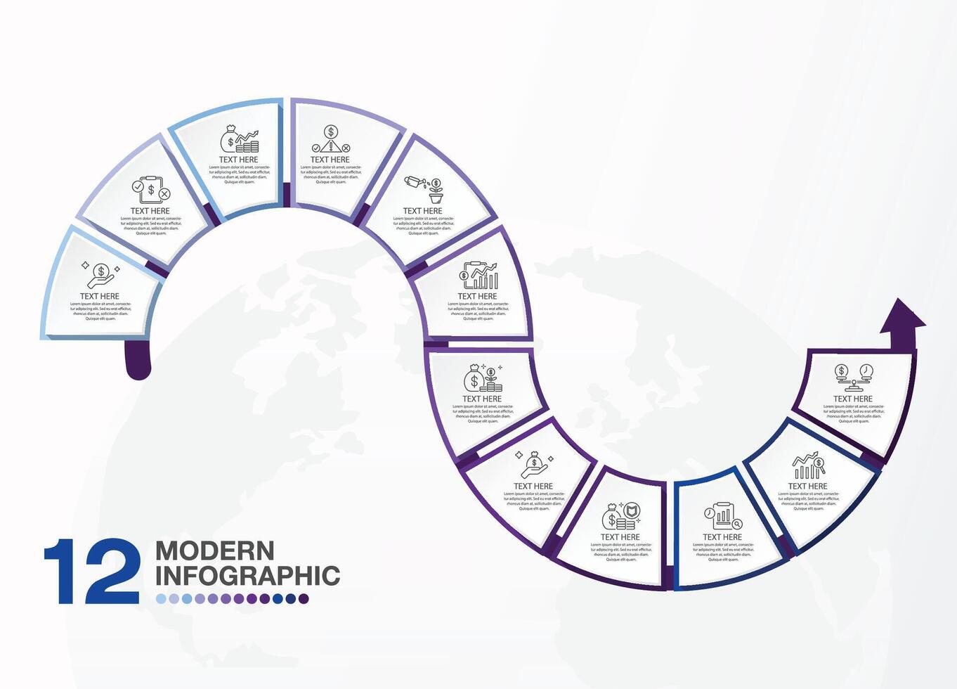 básico infografía modelo con 12 pasos, proceso o opciones, proceso cuadro, usado para presentación. vector