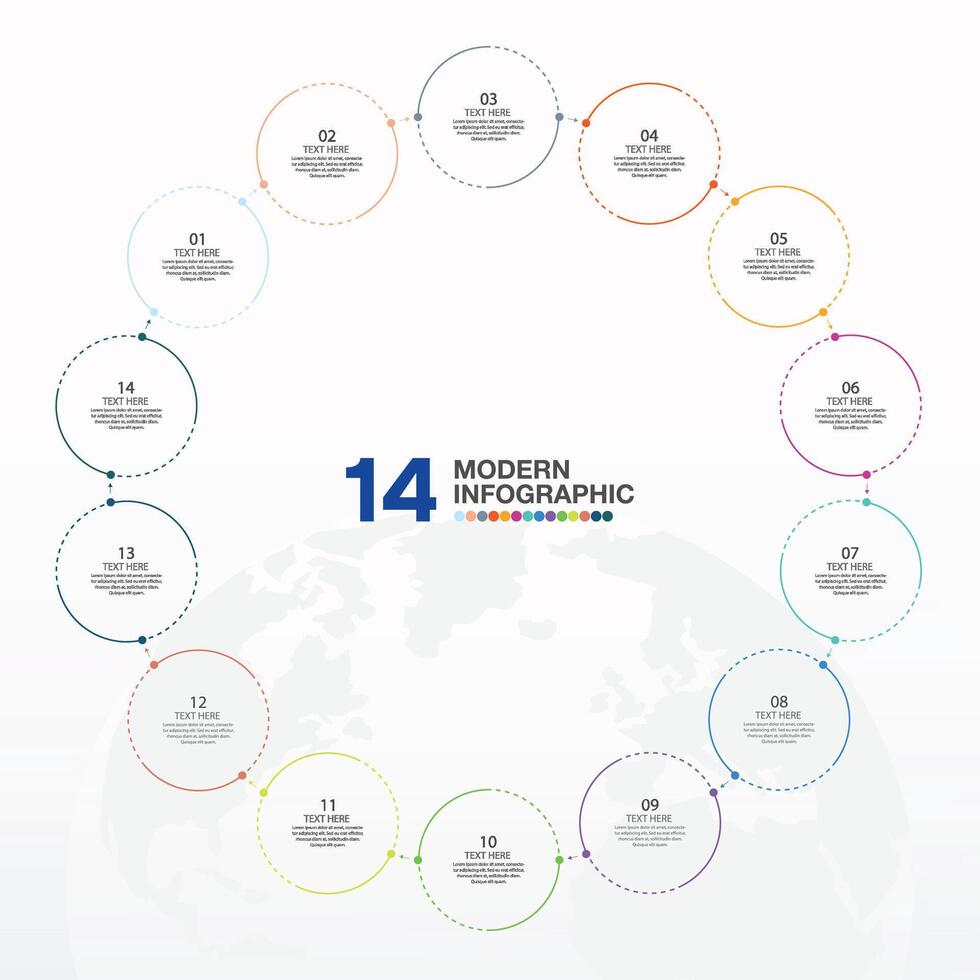 Infographic with 14 steps, process or options. vector