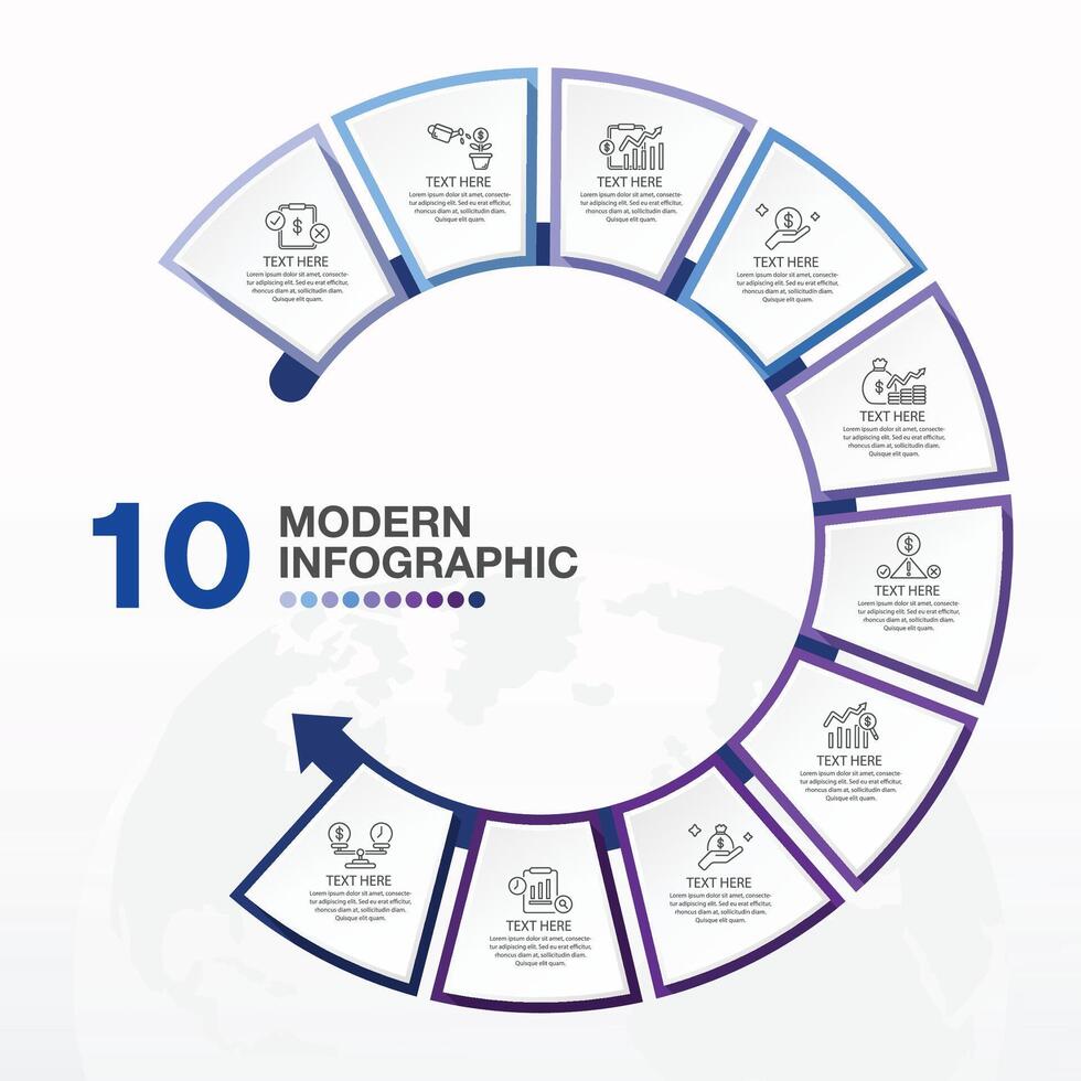 Blue tone circle infographic with 10 steps, process or options. vector