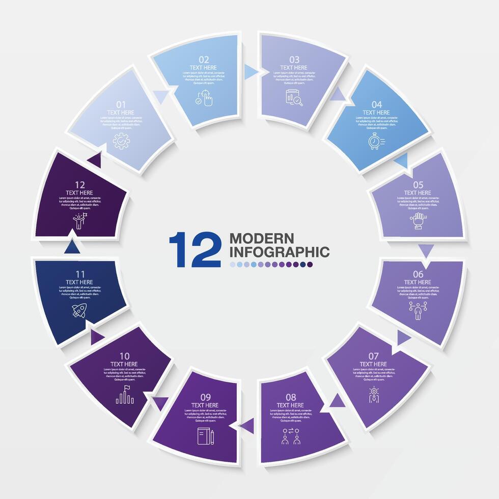 azul tono circulo infografía con 12 pasos, proceso o opciones vector