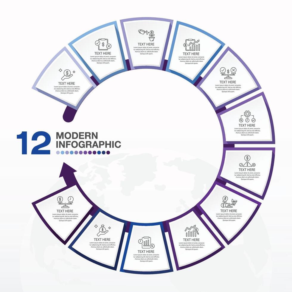 azul tono circulo infografía con 12 pasos, proceso o opciones vector