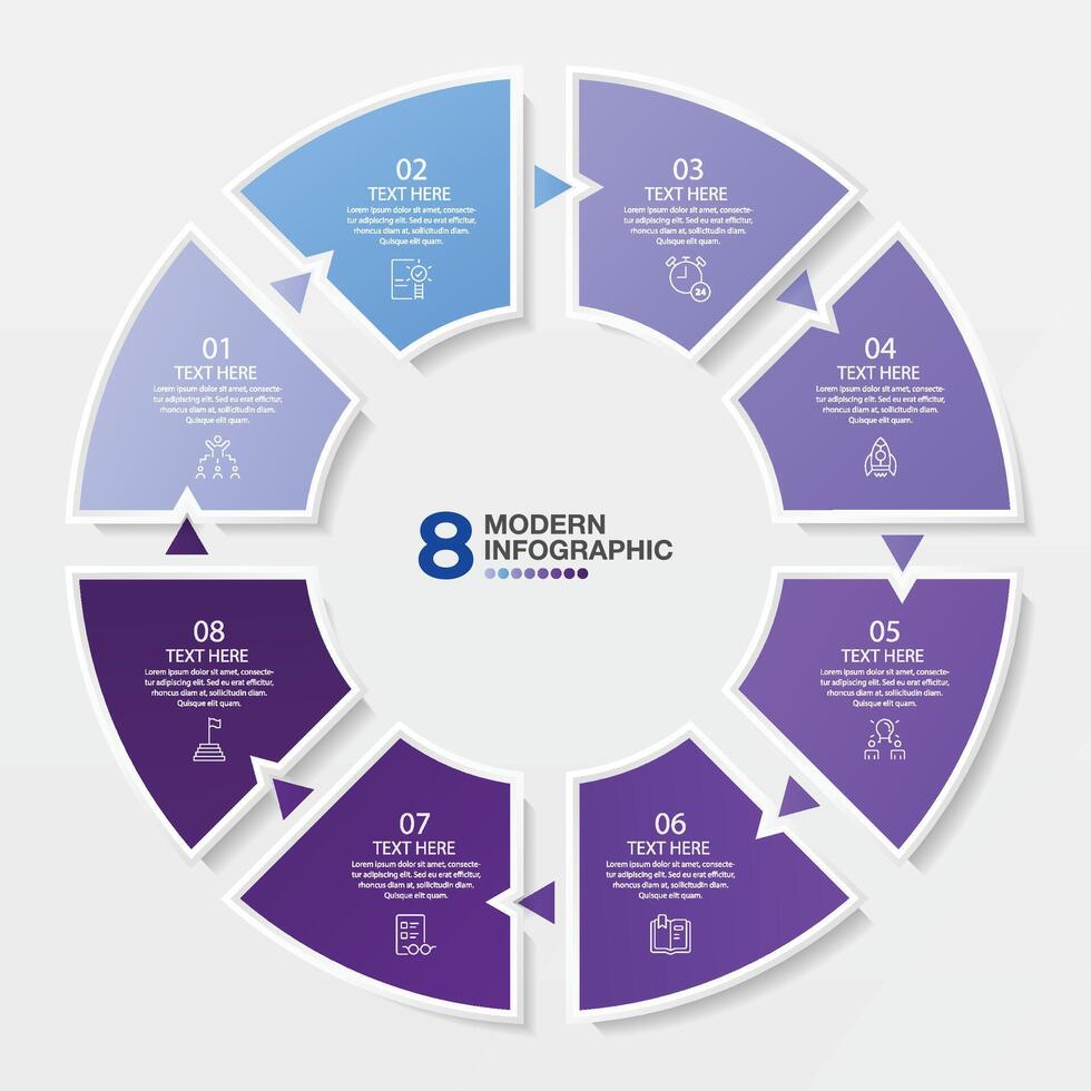 azul tono circulo infografía con 8 pasos, proceso o opciones vector